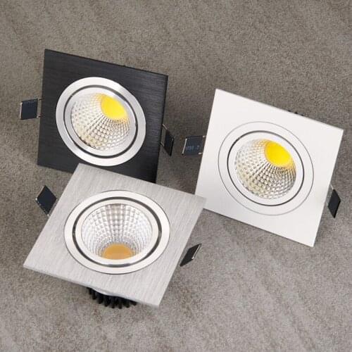 Dimmable LED COB Spotlight Ceiling lamp AC 110V 220V 7W 9W 12W 15W 18W Aluminum Recessed Downlights Square Led Panel Light