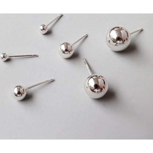 Minimalism Authentic 925 Sterling silver High Polished Lucky Round Ball Stud Earrings Fine jEWELRY 3mm-10mm E5