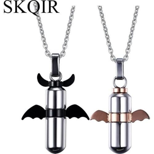SKQIR Fashion Open Capsule Necklaces Perfume Bottle Pill Cross Angle Pendant 316 Stainless Steel Necklace Chain For Women Gift