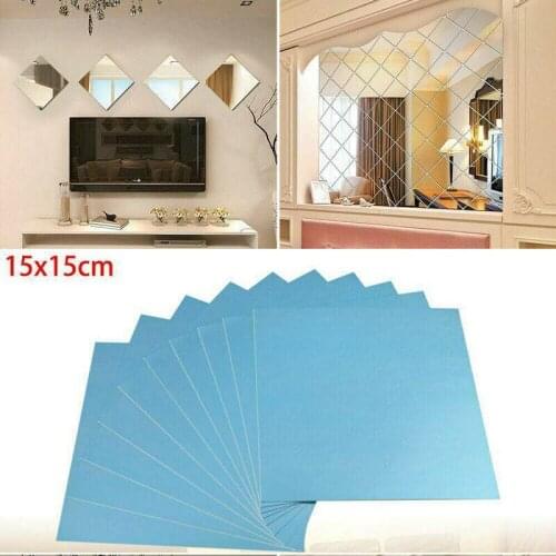 Glass Mirror 16X Tiles Wall Sticker On Art Self Adhesive Stick Home Decor Square