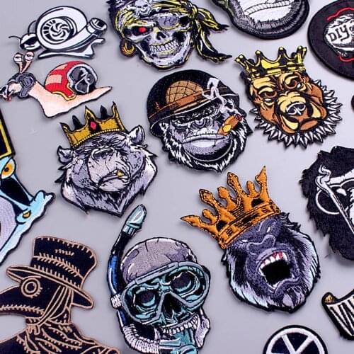 Punk/skull Patch For Clothes Iron On Embroidered Patches For Clothing Appliques For Diy T-shirt Gorilla Snail Patch Stripe
