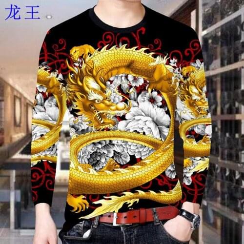 At the end of 2020, mens new Chinese style 3D Chinese dragon T-shirt casual loose plus round neck tiger print bottoming shirt