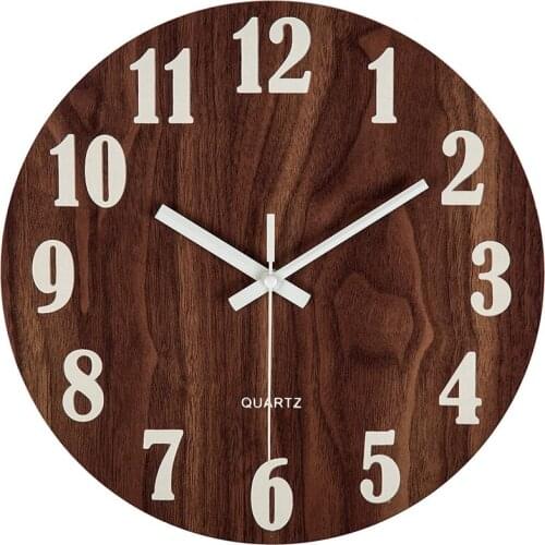 New 12 Inch Night Light Function Wooden Wall Clock Vintage Rustic Country Tuscan Style For Kitchen Office Home Silent & Non-Tick