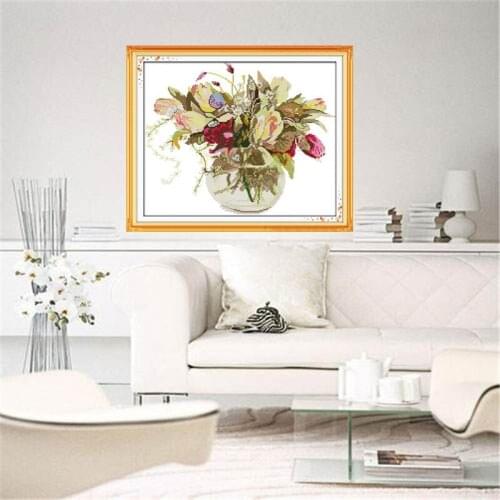 The tulip vase Cross Stitch Kits Flowers Printed pattern Canvas DMC Counted Chinese Embroidery Needlework Cross-stitch set DIY