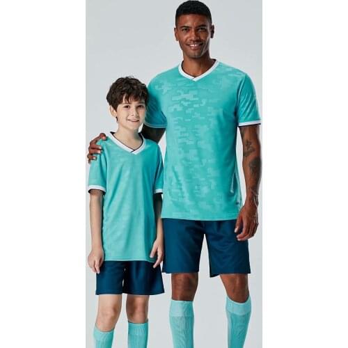 Adult and Kids Football Jersey Men Custom Boys Soccer Jerseys Set Bright Blue Aquamarine parent-child activity Games Uniforms
