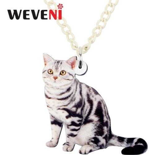 WEVENI Acrylic Cute American Shorthair Cat Necklace Pendant Chain Choker Bijoux Jewelry For Women Girls Collier Wholesale Pet