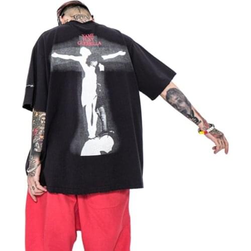 Robe Ete Femme Hip Hop Retro Oversized Washed Black T Shirt For Men Short Sleeve Tees Vintage Clothes Top Tshirt Women 2021 Kpop