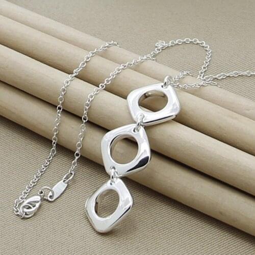 925 Sterling Silver Geometric Square Round Pendant Necklace For Women Engagement Jewelry Christmas Gifts