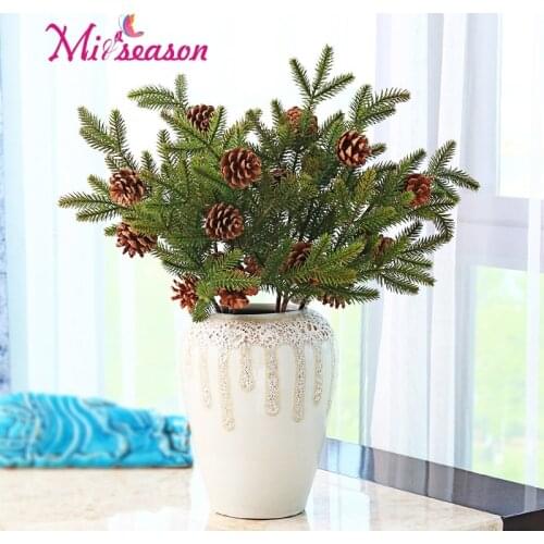 1pcs Artificial Flowers Pine needles with pine cones Fake christmas tree Decorative Plant Leaves for Xmas home garland and wall