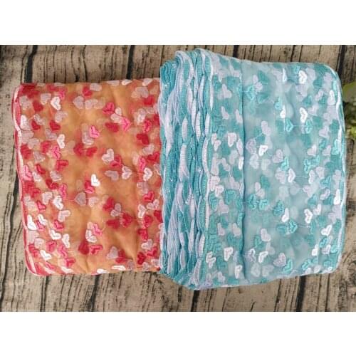 1Yard Orange Green Hearts Edge Lace Fabrics Embroidered Trims DIY Craft Sewing Dress Clothing Materials 19cm Width