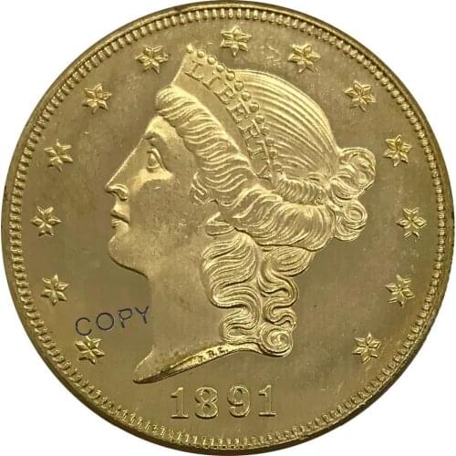 1891 United States 20 Twenty Dollars Liberty Head Double Eagle with motto Gold coin Brass Collectibles Copy Coin