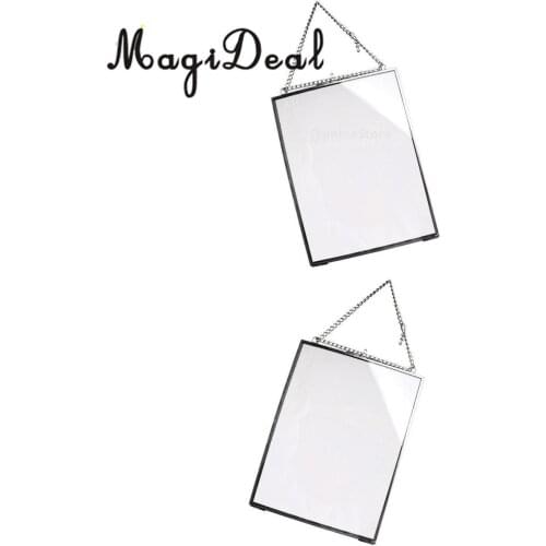 2Pcs Antique Brass Glass Hanging Photo Picture Frame Portrait Decor 4x6inch