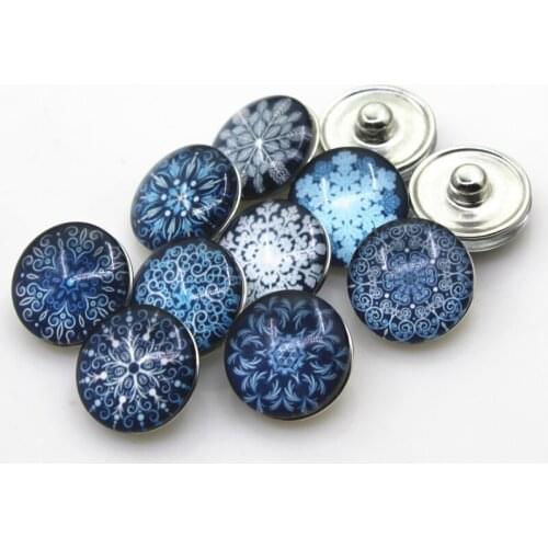 2018 New Arrive 30pcs/lot Mix Glass Snowflake Snap Buttons Diy 18mm Snap Button Jewelry Fit Bracelet Snaps Jewelry Charms