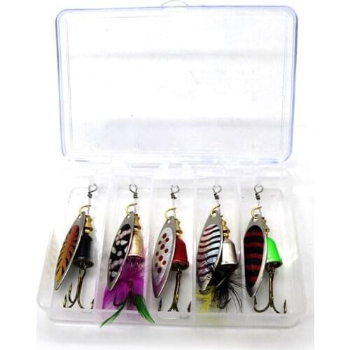 5Pcs 7.7g Spinners Fishing Lures Artificial Hard Baits Swimbait Sequin Lures With Feather For Salmon Trout Fishing Tackle Lures