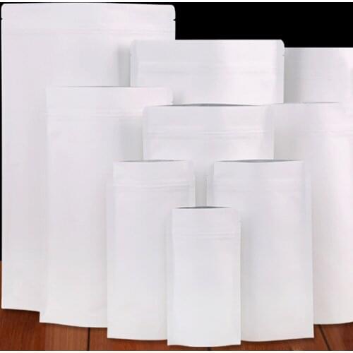 500Pcs/Lot White Food Packaging Zipper Mylar Bag Kraft Paper Aluminum Foil Stand Up Pouch Zip Lock Resealable 13 Sizes