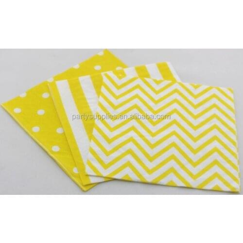Free Shipping 1000PCS Yellow Paper Napkin Colorful Chevron Polka Dot Striped Party Paper Napkins