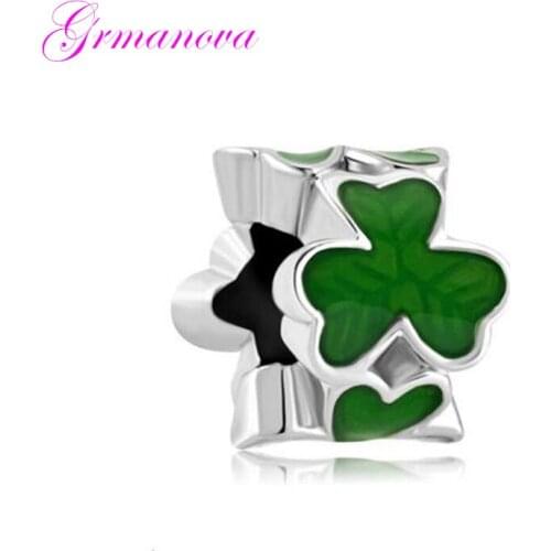 Classic Green Enamel Ginkgo Leaves Beads Charm DIY Handmade Ornaments Amulet Fit Pandora Bracelet Necklace