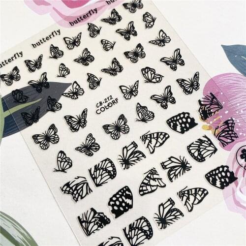 CB-212 Black and white golden silver butterfly 3D Back glue Nail decal Nail sticker Nail decoration Nail art Nail ornament