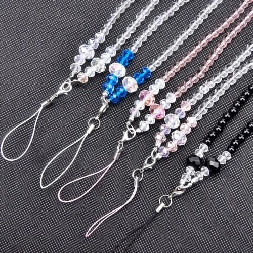 Crystal Beads Chain Mobile Phone Lanyard Hanging Neck Rope Nurse Student Exhibition Name Card Anti-lost Strap String