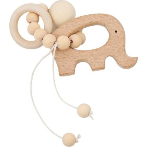 Baby Nursing Cartoon Animal Wooden Teether Chew Beads Teething Wood Rattles Toys Teether Montessori