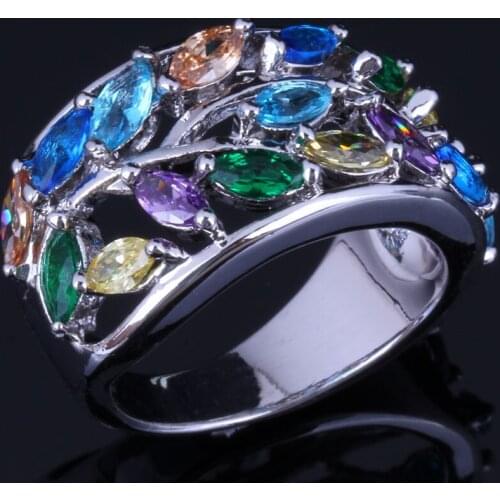 Divine Tree Multigem Multicolor Brown Cubic Zirconia Silver Plated Ring V1061