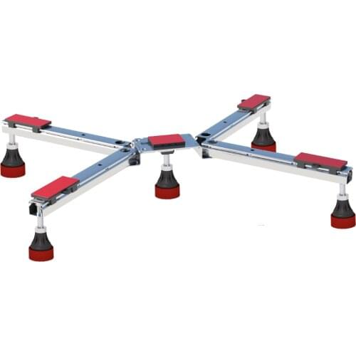 Shower tray support frame with 5 legs for super-flat rectangles, 5-corner & 1/4-circle shower trays made of steel, acrylic, mine