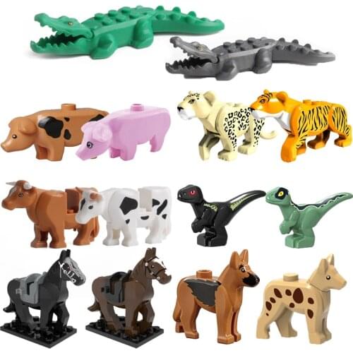 Animals Figures Farm Dog Dinosaur Crocodile Gifts Zoo Compatible Pig Cow Kids Leopard Horse Toys Animal Building Blocks