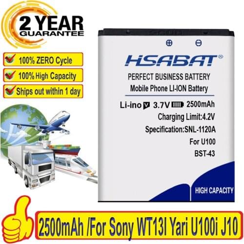 HSABAT Top Brand 100% New 2500mAh BST-43 Battery for Sony Ericsson WT13I Yari U100i J10 J20 J108i S001 CK13I S001 U100