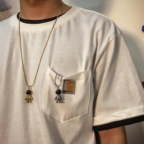 HUANZHI 2019 New Hip Hop Universe Space Astronaut Robot Pendant Chain Metal Necklace for Men Women Girls Party Jewelry Gift