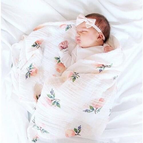 Ins Hot Baby Blanket Newborn Swaddle 120x120cm Super Soft Breathable Multi-use Muslin Cotton Wrap Flamingo Lemon Cactus Rose