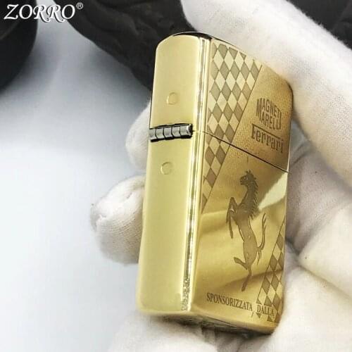 Pure Copper Kerosene Lighter Original ZORRO Fine Carving Car Logo Collection Pattern Gasoline Lighter Outside Tool Men Gift