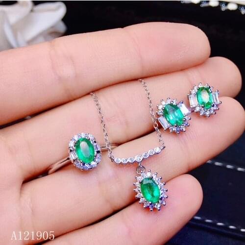 KJJEAXCMY boutique jewelry 925 sterling silver inlaid natural emerald jewelry female luxury ring pendant necklace earrings set s
