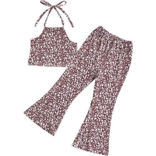 Citgeett Summer Kids Toddler Baby Girl Outfits Sleeveless Neck Floral Print Halter Crop Tops + Flare Pants Clothes Set