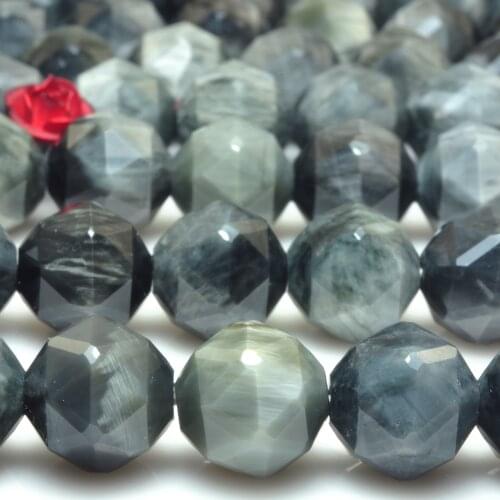 Natural Hawk Eye Chrysoberyl Diamond Faceted Round Beads Wholesale Loose Gemstones Semi Precious Stone Bracelet Jewelry Making