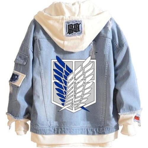 Attack on The Giant Jacket Cosplay Bf Wind Trend Men and Women Japanese Hooded Clothes Wings of Freedom Fake Two Denim Jackets