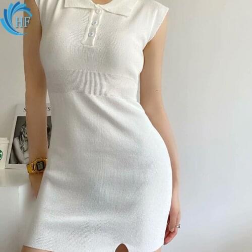 Summer Dress New Casual Skirt Knitted Sleeveless Skirt White Tight Dress Slim Sexy Dress High Waist Dress Mini Skirt Party Dress