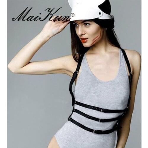 Punk Black Leather Female Belt For Skirt Gothic Vintage Dress Corset For Women Luxury Bondage Cage Shoulder Belt Ladys Belt