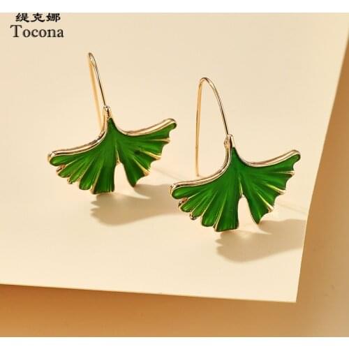 Tocona Trendy GreenLeaf Drop Earrings Gold Color Alloy Metal Geometric Dangle Earrings for Women Bohemian Jewelry Gift 13522