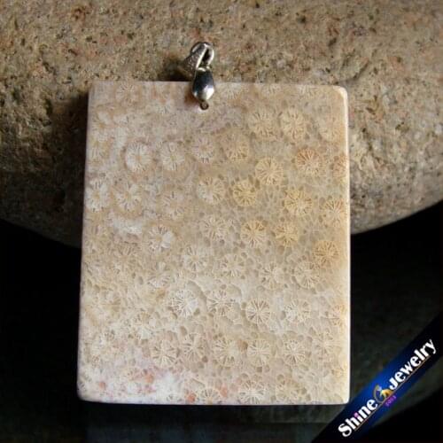 Men Bijoux Jewelry Natural Cabochon Slab Coral Fossil Stone Chrysanthemum Pendant Beads Fit Necklace Gift Leather Choker BS966