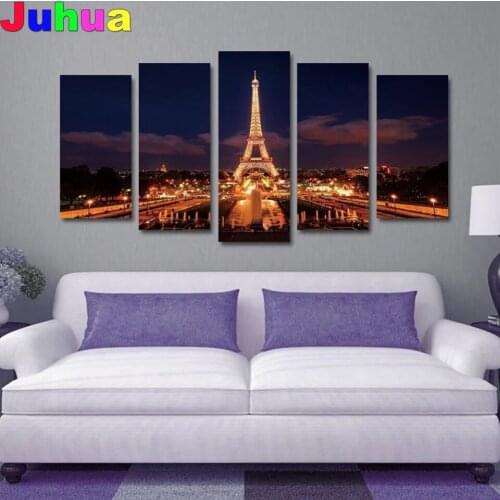 5 Pcs Night Scene Modern Paris Tower 5d diy diamond painting full drill mosaic diamond stitch embroidery gift Home decor