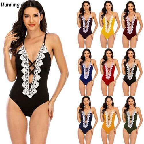 2021 New Bikini Sexy Deep V Cross Strap One-piece Swimsuit, Swimming Suit for Women High Waist
