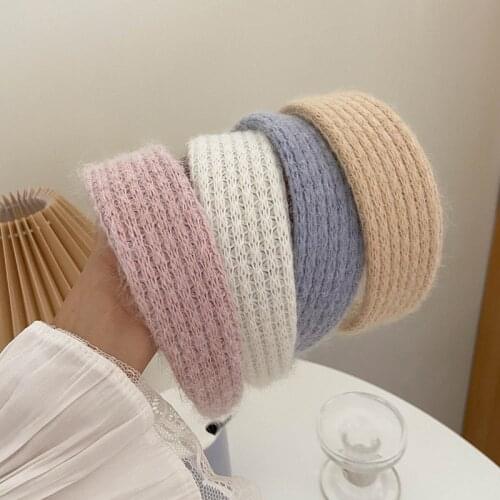 MISANANRYNE Retro Headband Solid Color Mohair Knitting Striped Women Hairhoop Girls Hair Band Ladys Hairband Hair Accessories