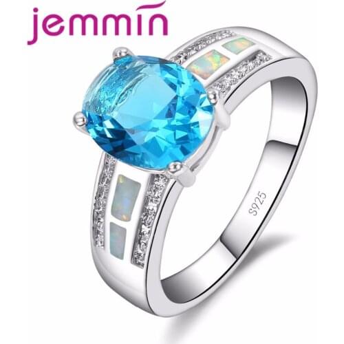 Sample Wide Band Design Bijoux White Opal Ring For Women Dancing Party S925 Sterling Sliver Ring With Big Clear Light B