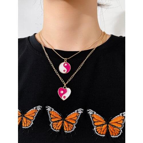 Stillgirl 2Pcs Punk Gold Chain Tai Chi Pendant Necklace for Women Aesthetic Kpop Set Heart Female Y2K EMO Fashion Jewelry Collar