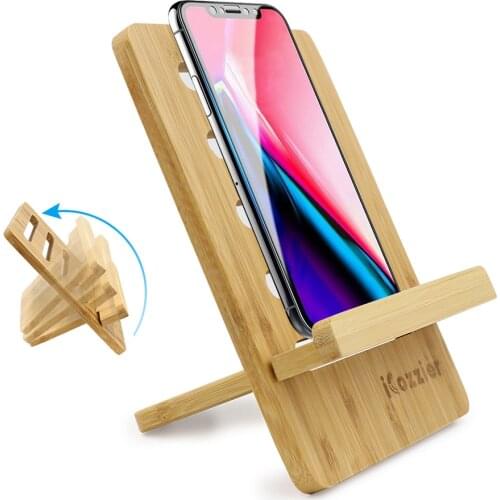 ICozzier Cell Phone Stand Cell Phone Bamboo Holder Adjustable iPhone Stand Foldable Mobile Phone Stand for Desk Tablet Stand