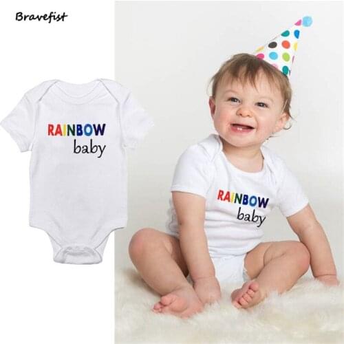 Rainbow Baby Boy Girl Outfits Costume Romper Kids Jumpsuits Outwear Summer Clothes 0-24M Newborn Tops Onesies Tees White Color