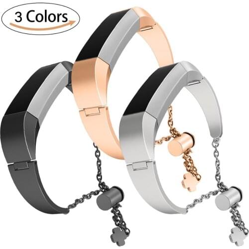 Fashion Luxury Women Watchbands For Fitbit Alta HR Metal Wrist Watch Adjustment Chain Stainless Steel Watch Strap High Quality