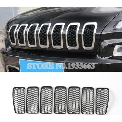 For Jeep Cherokee Black/Silver/Red Honeycomb Mesh Grille Insert Trim Cover 2014-2016 7pcs Car Decor Car Accessories Interior