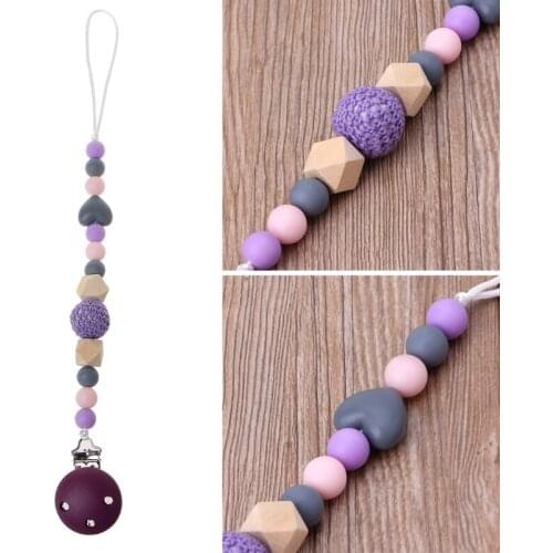 Cute Purple Baby Teething Dummy Pacifier Clip Infant Soother Nipple Strap Chain AUG6-A
