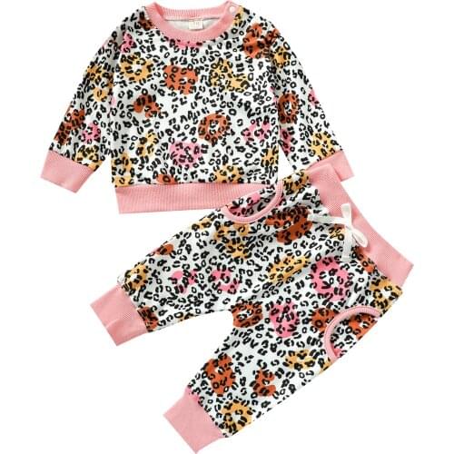 Toddler Baby Girl Autumn/Winter Outfits Leopard/Floral Long Sleeve Sweatshirts Tops Sweatpants Pants 2Pcs Sets